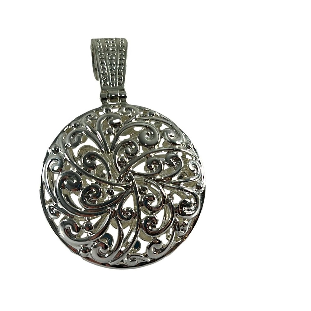 Silver Tone Open Work Metal Magnetic Clip On Pendant Round Ornate